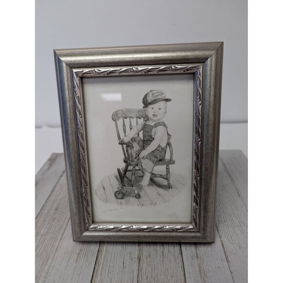 Jane McClure Jane's Prints Boy Overalls Rocking Chair Tractor Framed Print - Picture 1 of 3